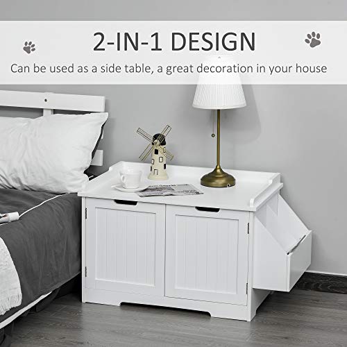 PawHut Wooden Cat Litter Box Enclosure Kitten House with Nightsta...