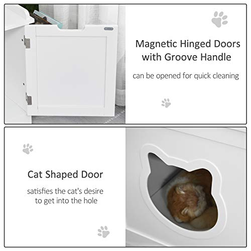 PawHut Wooden Cat Litter Box Enclosure Kitten House with Nightsta...