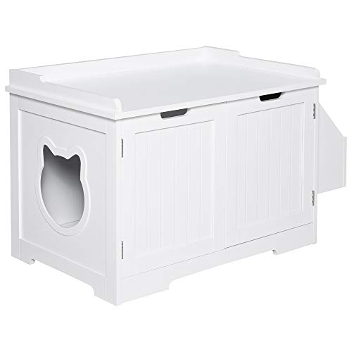 PawHut Wooden Cat Litter Box Enclosure Kitten House with Nightsta...
