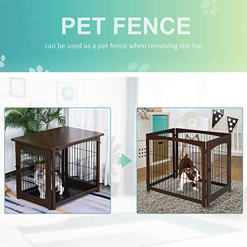 PawHut Wooden Decorative Dog Cage Pet Crate with Fence Side Table...