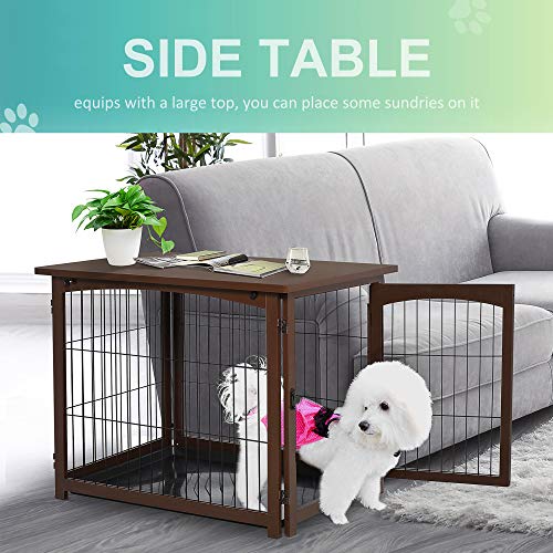 PawHut Wooden Decorative Dog Cage Pet Crate with Fence Side Table...