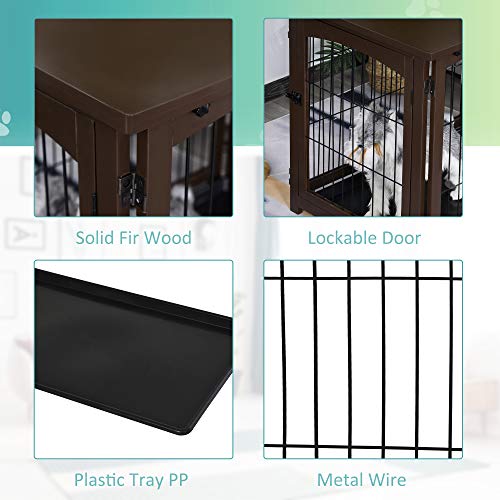 PawHut Wooden Decorative Dog Cage Pet Crate with Fence Side Table...