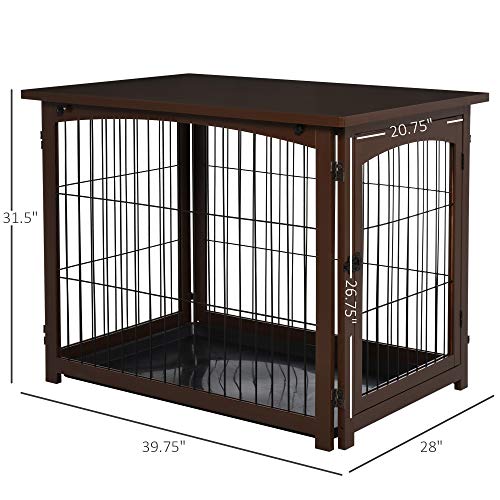 PawHut Wooden Decorative Dog Cage Pet Crate with Fence Side Table...