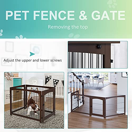 PawHut Wooden Decorative Dog Cage Pet Crate with Fence Side Table...