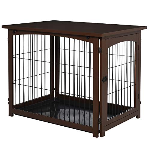 PawHut Wooden Decorative Dog Cage Pet Crate with Fence Side Table...