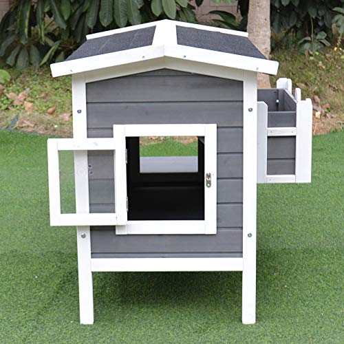 PawHut Wooden Large Deluxe Elevated Indoor Outdoor Cat House with...