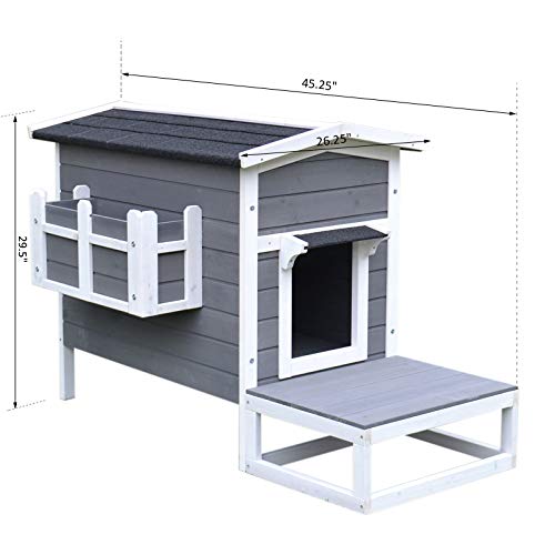 PawHut Wooden Large Deluxe Elevated Indoor Outdoor Cat House with...