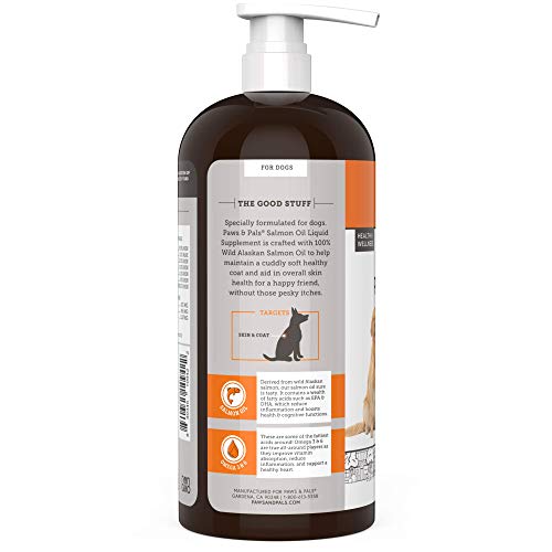 Paws & Pals Wild Alaskan Salmon Oil for Dogs & Cats - 32oz of 100...