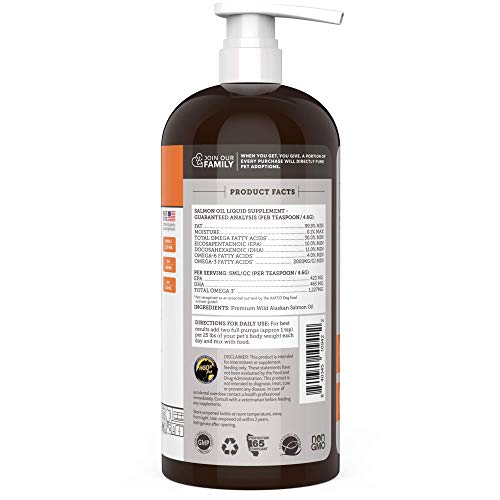 Paws & Pals Wild Alaskan Salmon Oil for Dogs & Cats - 32oz of 100...