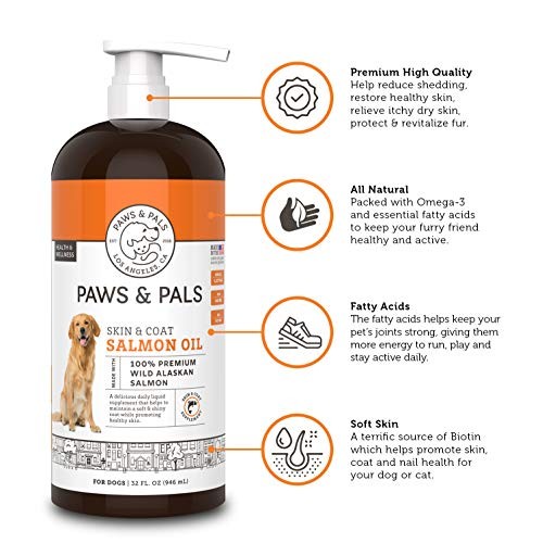 Paws & Pals Wild Alaskan Salmon Oil for Dogs & Cats - 32oz of 100...