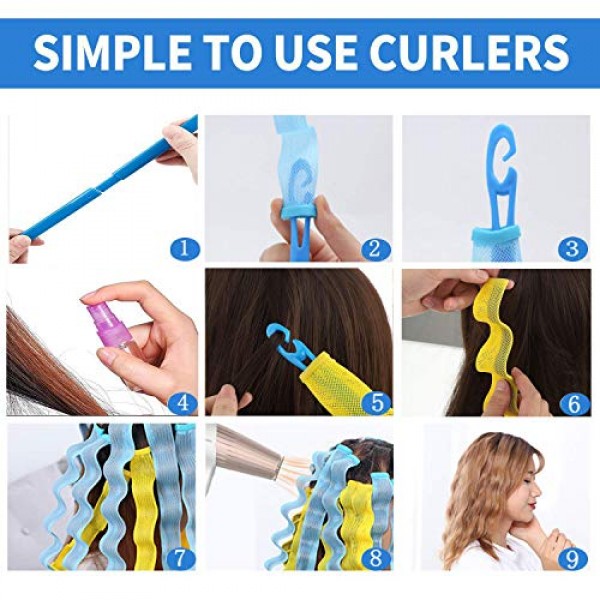 28 Pieces Hair Curlers Styling Kit,No Heat Hair Curls Hair Curler...