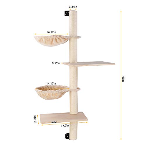 pedy Cat Wall Shelves with Hammock, Wall Mounted Cat Scratching P...