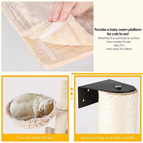 pedy Cat Wall Shelves with Hammock, Wall Mounted Cat Scratching P...