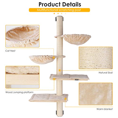 pedy Cat Wall Shelves with Hammock, Wall Mounted Cat Scratching P...