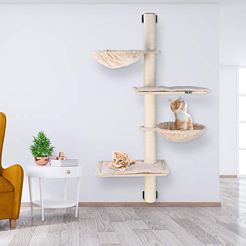 pedy Cat Wall Shelves with Hammock, Wall Mounted Cat Scratching P...