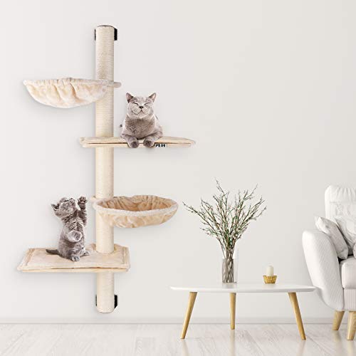 pedy Cat Wall Shelves with Hammock, Wall Mounted Cat Scratching P...