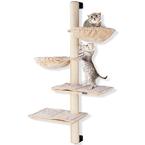 pedy Cat Wall Shelves with Hammock, Wall Mounted Cat Scratching P...