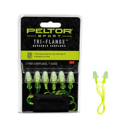 Peltor Sport Tri-Flange Corded Reusable Earplugs, 3 Pair, Noise R...