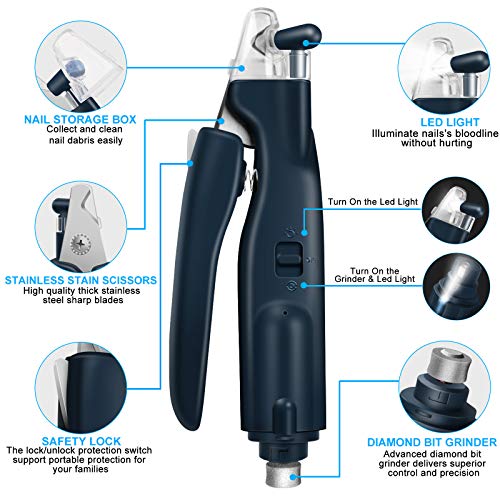 Peroom Dog Nail Grinder, Portable Pet Dog Nail Clippers with 2 LE...