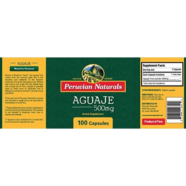 Aguaje 500mg - 100 Capsules - Peruvian Naturals | Moriche Palm Fr...