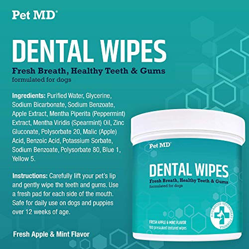 Pet MD Dog Breath Freshener Dental Wipes for Dogs - Tartar and Pl...