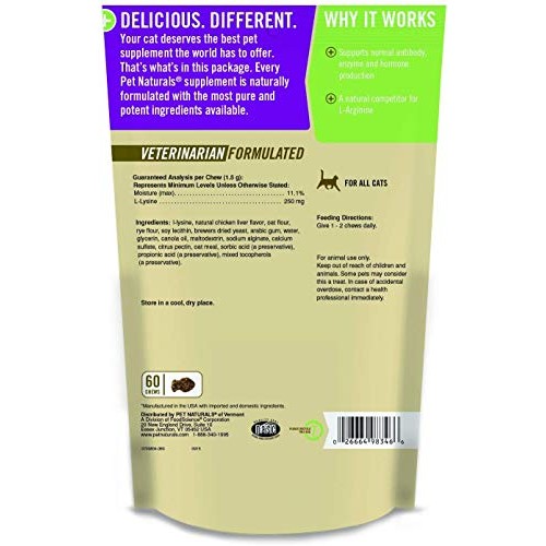 Pet Naturals of Vermont L-Lysine 60 Fun-Shaped Chews for Cats - 3...