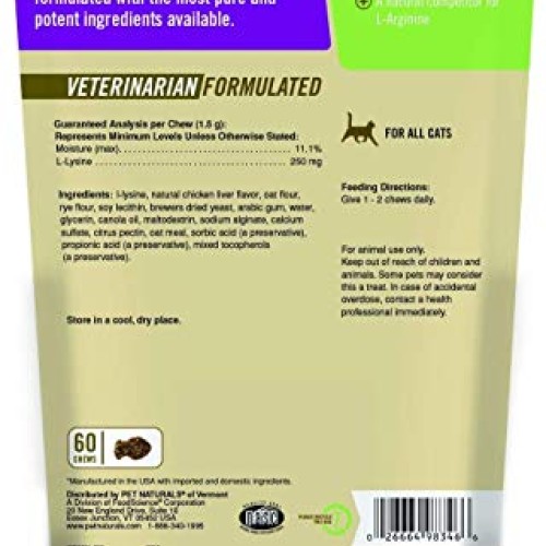 Pet Naturals of Vermont L-Lysine 60 Fun-Shaped Chews for Cats - 3...