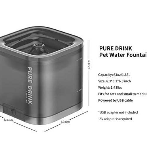 PETKIT CYBERTAIL Cat Water Fountain, 63oz/1.85L Pet Water Fountai...