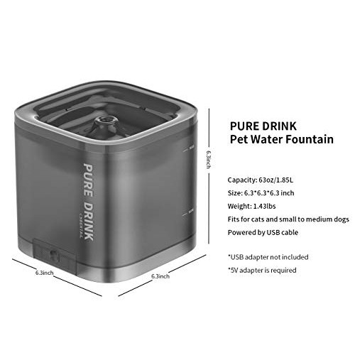 PETKIT CYBERTAIL Cat Water Fountain, 63oz/1.85L Pet Water Fountai...