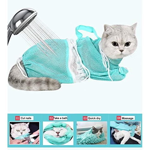 Petlex Cat Shower Net Bag Anti-Splash Nail Clippers Grooming Glov...