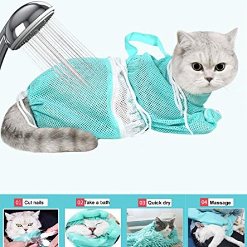 Petlex Cat Shower Net Bag Anti-Splash Nail Clippers Grooming Glov...