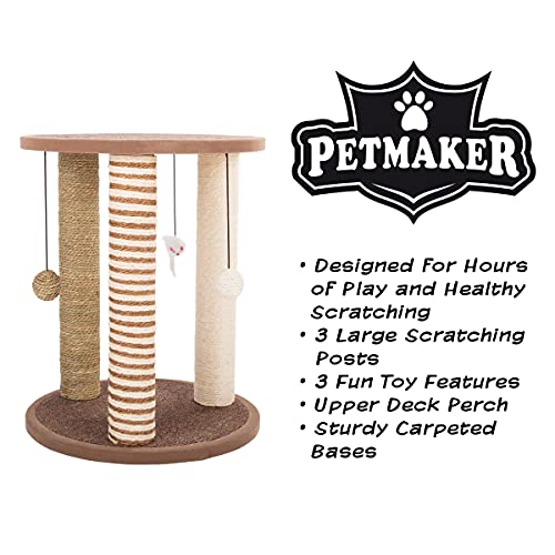 Cat Scratching Post Tower with 3 Scratcher Posts, Carpeted Base P...