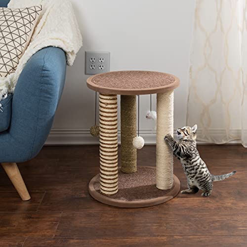 Cat Scratching Post Tower with 3 Scratcher Posts, Carpeted Base P...