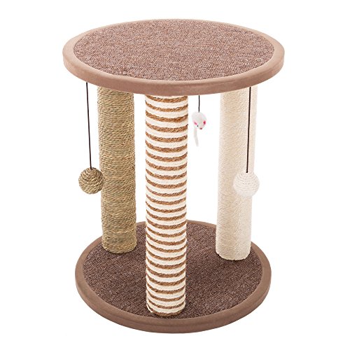 Cat Scratching Post Tower with 3 Scratcher Posts, Carpeted Base P...