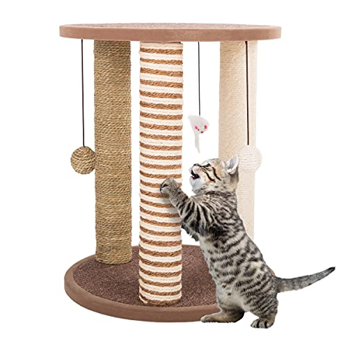 Cat Scratching Post Tower with 3 Scratcher Posts, Carpeted Base P...