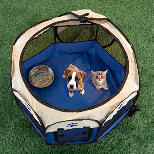 PETMAKER 80-PET6081 Pop-Up Pet Playpen with Carrying Case, Blue, ...
