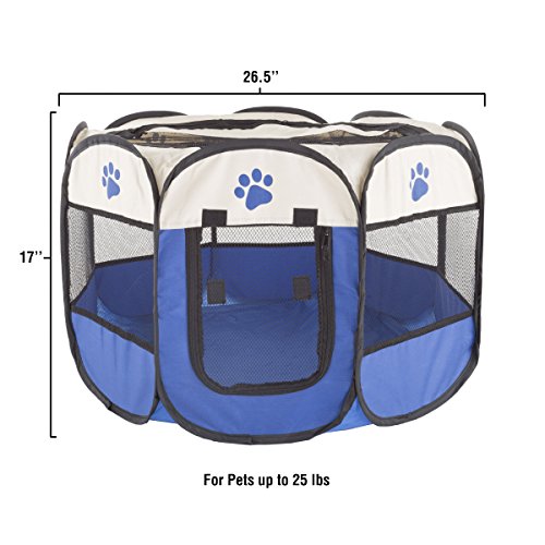 PETMAKER 80-PET6081 Pop-Up Pet Playpen with Carrying Case, Blue, ...