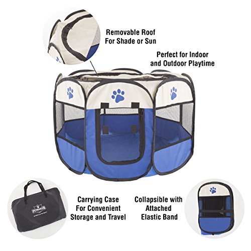 PETMAKER 80-PET6081 Pop-Up Pet Playpen with Carrying Case, Blue, ...