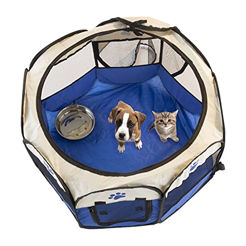 PETMAKER 80-PET6081 Pop-Up Pet Playpen with Carrying Case, Blue, ...
