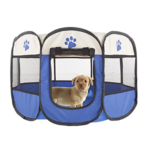 PETMAKER 80-PET6081 Pop-Up Pet Playpen with Carrying Case, Blue, ...