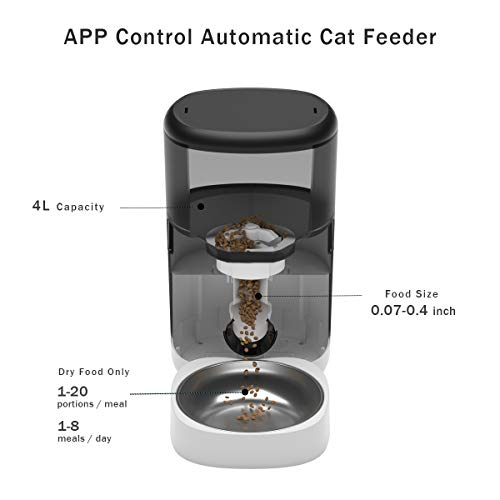 PETODAY Automatic Cat Feeder,Bluetooth Enabled 4L Timed Cat Feede...