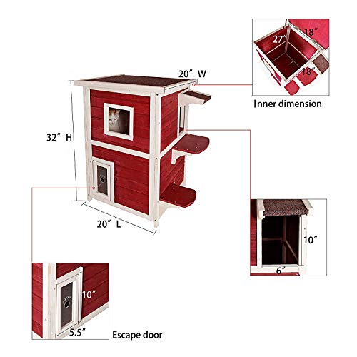 Petsfit Outdoor Cat House, 2 Story Outside Cat Shelter Condo Encl...