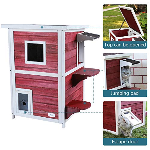 Petsfit Outdoor Cat House, 2 Story Outside Cat Shelter Condo Encl...