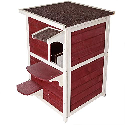 Petsfit Outdoor Cat House, 2 Story Outside Cat Shelter Condo Encl...