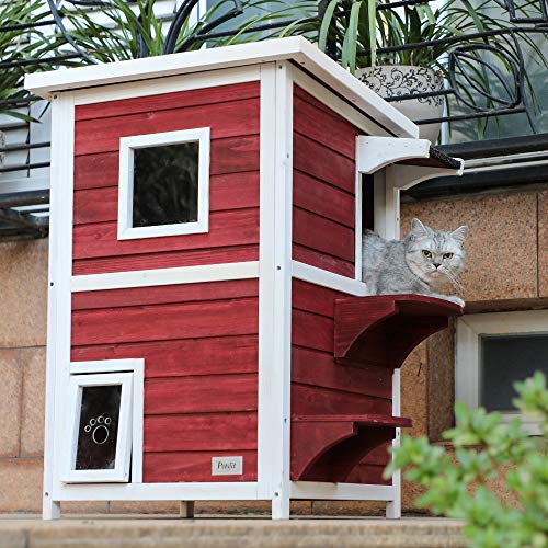 Petsfit Outdoor Cat House, 2 Story Outside Cat Shelter Condo Encl...