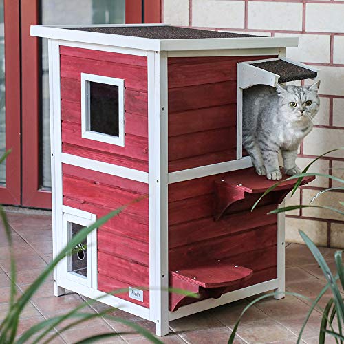 Petsfit Outdoor Cat House, 2 Story Outside Cat Shelter Condo Encl...