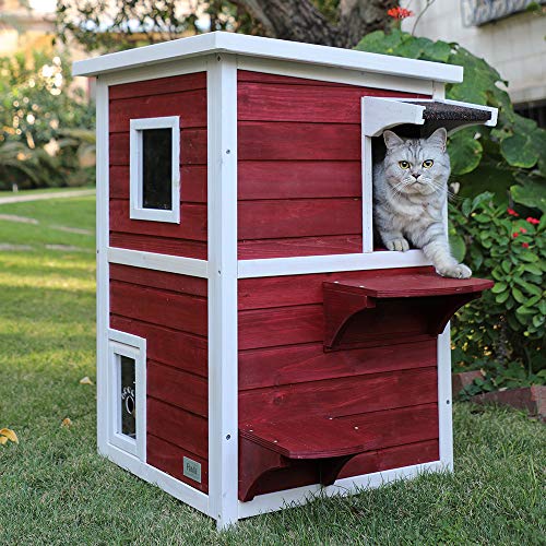 Petsfit Outdoor Cat House, 2 Story Outside Cat Shelter Condo Encl...