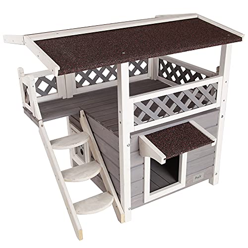 Petsfit Outdoor Cat House for Feral Cats Weatherproof, 2 Story Wo...