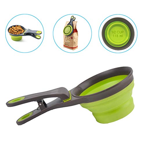 PGFUN Dog Food Scoop, Pet Food Scoop with Fully Collapsible Silic...