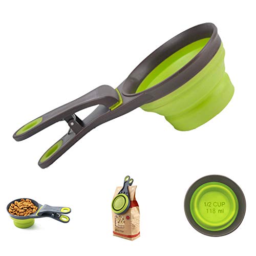 PGFUN Dog Food Scoop, Pet Food Scoop with Fully Collapsible Silic...